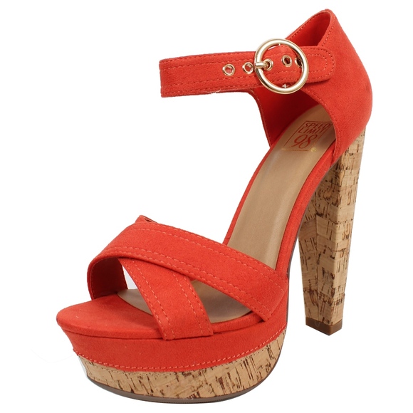 Shoes - Tangerine Faux Suede Cork Platform Heel Sand